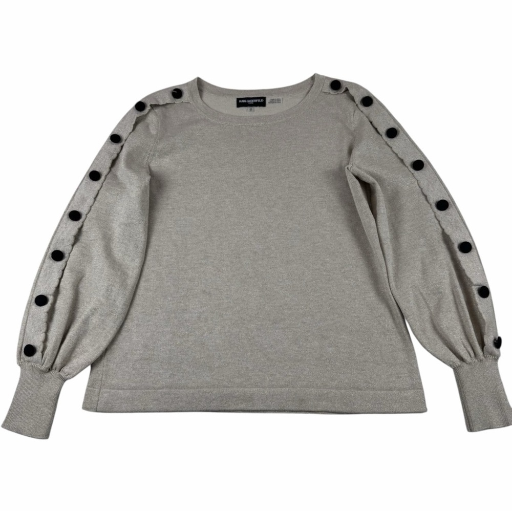 Karl Lagerfeld Metallic Balloon Sleeve Sweater Medium | Shimmer Knit A28 - Picture 2 of 6